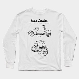 Vespa Scooter Patent Black Long Sleeve T-Shirt